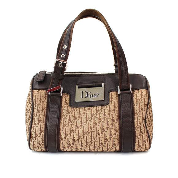 Christian Dior Street Chic Trotter Brown Leather Mini Boston Bag Canvas Monogram - Picture 1 of 8